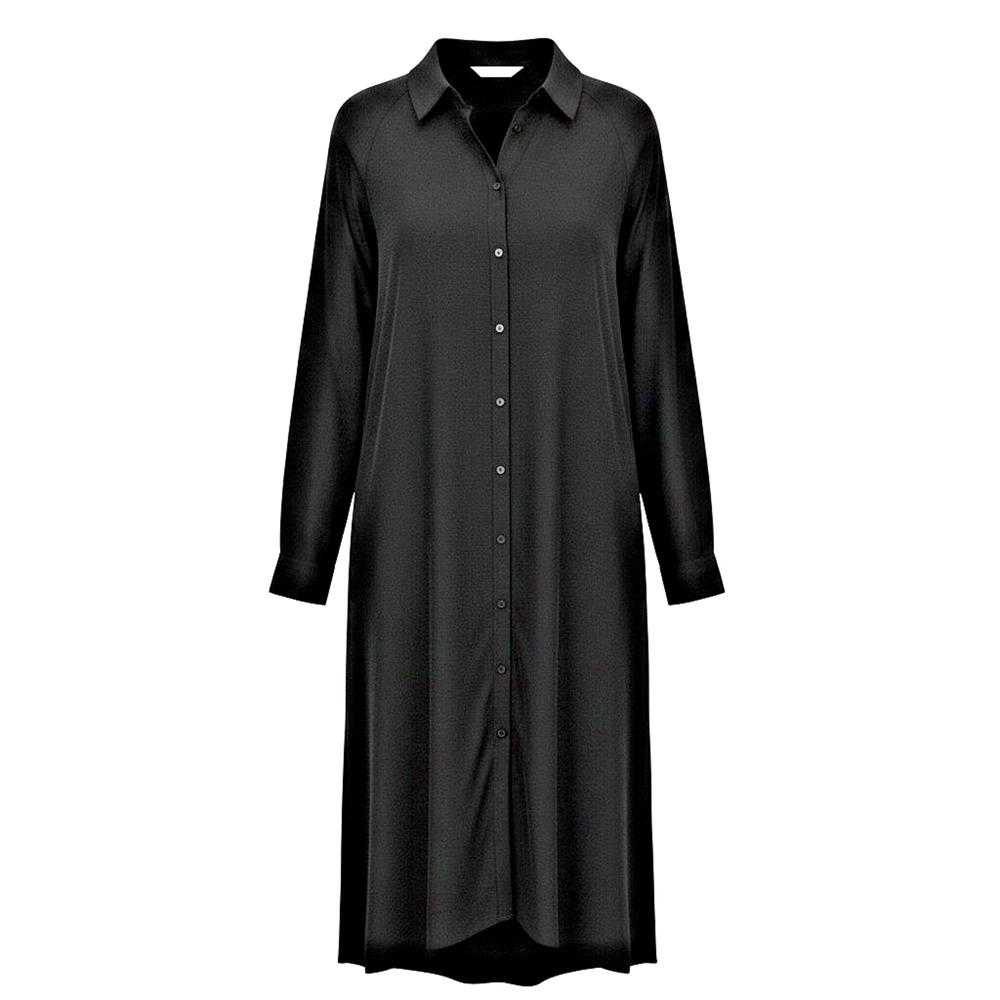 NWT Soya Concept Black Button Up Maxi Shirt Dress Duster XS Scandi Minimalist - Picture 2 of 10